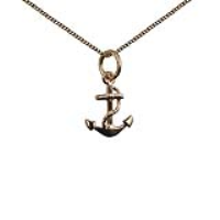 9ct Gold 11x10mm Anchor symbol of hope Pendant with a 0.6mm wide curb Chain