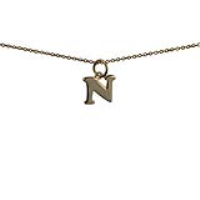 9ct Gold 11x10mm plain Initial N Pendant with a 1.1mm wide cable Chain