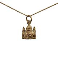9ct Gold 11x10mm solid St. Paul&#39;s Cathedral Pendant with a 0.6mm wide curb Chain