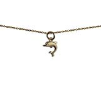9ct Gold 11x11mm Dolphin Pendant with a 1.1mm wide cable Chain