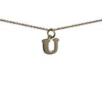 9ct Gold 11x11mm plain Initial U Pendant with a 1.1mm wide cable Chain