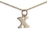 9ct Gold 11x11mm plain Initial X Pendant with a 1.1mm wide cable Chain