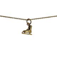 9ct Gold 11x12mm Ice Skating Boot Pendant with a 1.1mm wide cable Chain 16 inches Only Suitable for Children