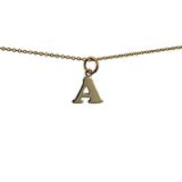 9ct Gold 11x12mm plain Initial A Pendant with a 1.1mm wide cable Chain
