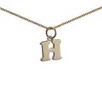 9ct Gold 11x12mm plain Initial H Pendant with a 1.1mm wide cable Chain