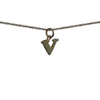 9ct Gold 11x12mm plain Initial V Pendant with a 1.1mm wide cable Chain