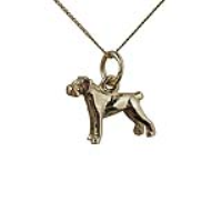 9ct Gold 11x14mm Boxer Dog Pendant with a 0.6mm wide curb Chain