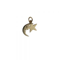 9ct Gold 11x15mm half Moon and Star Pendant or Charm