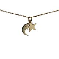 9ct Gold 11x15mm half Moon and Star Pendant with a 1.1mm wide cable Chain 16 inches Only Suitable for Children
