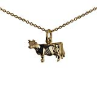 9ct Gold 11x16mm Cow Pendant with a 1.1mm wide cable Chain 16 inches Only Suitable for Children