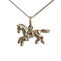 9ct Gold 11x17mm Fair Ground Carousel Horse Charm with a 0.6mm wide curb Chain 16 inches Only Suitable for Children
