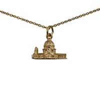9ct Gold 11x17mm hollow St. Paul&#39;s Cathedral Pendant with a 1.1mm wide cable Chain 16 inches Only Suitable for Children