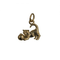 9ct Gold 11x19mm Cat playing with Ball Pendant or Charm