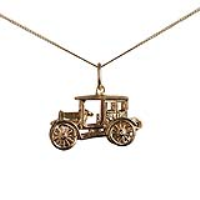 9ct Gold 11x22mm moveable Vintage Car Pendant with a 0.6mm wide curb Chain 16 inches Only Suitable for Children