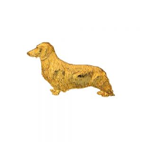 9ct Gold 11x39mm long haired Dachshund Brooch