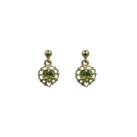 9ct Gold 11x7mm filigree heart Dropper Earrings set with Peridot