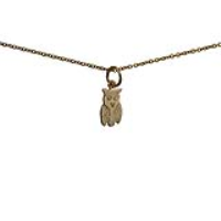 9ct Gold 11x7mm Owl Pendant with a 1.1mm wide cable Chain