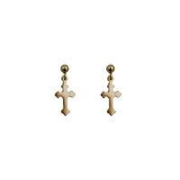 9ct Gold 11x7mm plain Cross Dropper Earrings