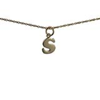 9ct Gold 11x9mm plain Initial S Pendant with a 1.1mm wide cable Chain