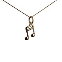 9ct Gold 11x9mm Semi Quaver musical note Pendant with a 0.6mm wide curb Chain