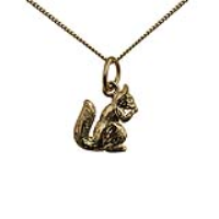 9ct Gold 11x9mm sitting Squirrel Pendant with a 0.6mm wide curb Chain