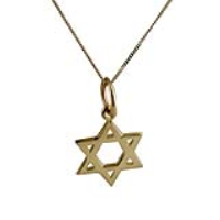 9ct Gold 12mm plain Star of David Pendant with a 0.6mm wide curb Chain