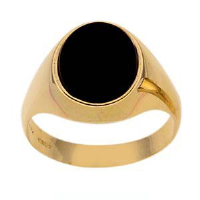9ct Gold 12x10mm gents Onyx set oval Signet Ring Sizes R-W