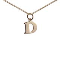 9ct Gold 12x10mm plain Initial D Pendant with a 1.1mm wide cable Chain