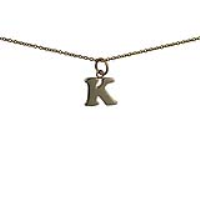 9ct Gold 12x10mm plain Initial K Pendant with a 1.1mm wide cable Chain