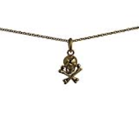 9ct Gold 12x10mm Skull and Crossbones Pendant with a 1.1mm wide cable Chain