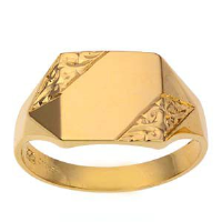 9ct Gold 12x11mm gents engraved rectangular Signet Ring Sizes R-W