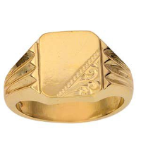 9ct Gold 12x11mm gents engraved rectangular Signet Ring Sizes R-Z