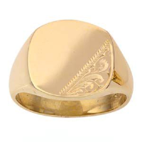 9ct Gold 12x11mm hand engraved cushion gents Signet Ring Sizes R-Z