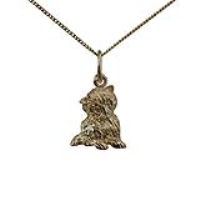 9ct Gold 12x11mm Kitten Pendant with a 0.6mm wide curb Chain