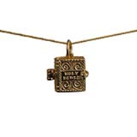 9ct Gold 12x11mm moveable Bible with the Hail Mary inside Pendant with a 0.6mm wide curb Chain