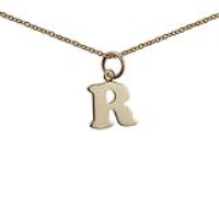 9ct Gold 12x11mm plain Initial R Pendant with a 1.1mm wide cable Chain