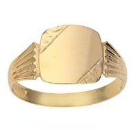 9ct Gold 12x12mm gents engraved TV shaped Signet Ring Sizes R-X