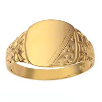9ct Gold 12x12mm hand engraved cushion gents Signet Ring Sizes R-Z