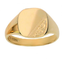 9ct Gold 12x12mm solid hand engraved cushion Gents Signet Ring Sizes R-Z