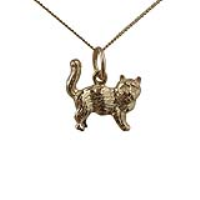 9ct Gold 12x13mm Cat Pendant on a 0.6mm wide curb Chain