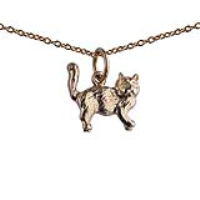 9ct Gold 12x13mm Cat Pendant with a 1.1mm wide cable Chain