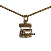9ct Gold 12x13mm Wishing Well Pendant with a 1.1mm wide spiga Chain