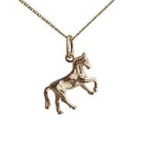 9ct Gold 12x15mm Horse standing lifting a front hoof Charm with a 0.6mm wide curb Chain 16 inches Only Suitable for Children