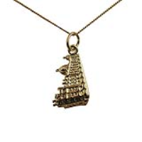 9ct Gold 12x16mm Harrods building Pendant with a 0.6mm wide curb Chain