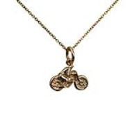 9ct Gold 12x16mm Motorbike and Rider Pendant with a 1.1mm wide cable Chain