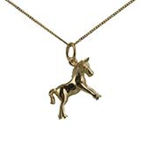 9ct Gold 12x16mm Pony Pendant with a 0.6mm wide curb Chain