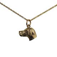 9ct Gold 12x19mm Dog Head Pendant with a 1.1mm wide cable Chain