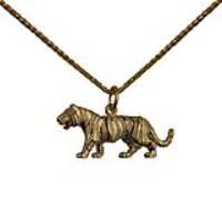 9ct Gold 12x27mm Tiger Pendant with a 1.1mm wide spiga Chain