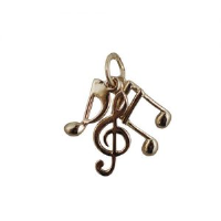 9ct Gold 12x5mm Musical Notes G Clef, Semi Quaver & Quaver Pendants or Charms