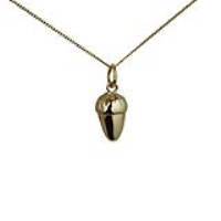 9ct Gold 12x7mm hollowed out at back Acorn Pendant with a 0.6mm wide curb Chain 16 inches Only Suitable for Children